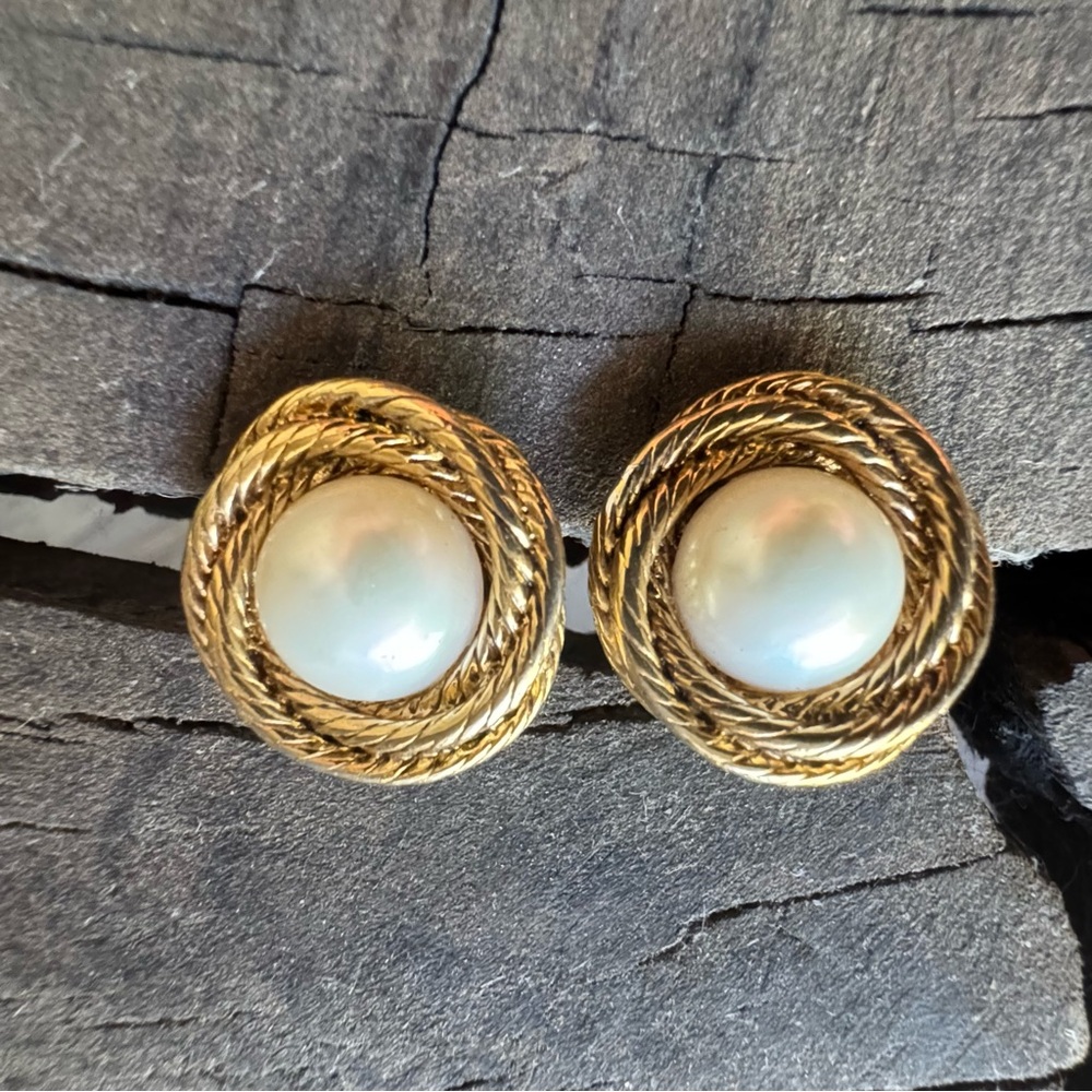 Vintage Gold Tone and Faux Pearl Earrings for Pierced Ears